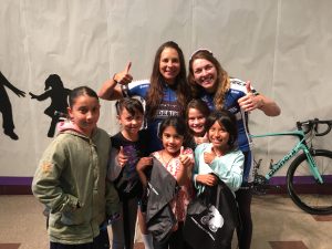 Women's Pro Cycling Racers Jessica Noyola and Allison Jackson with Bayside Elementary School Students